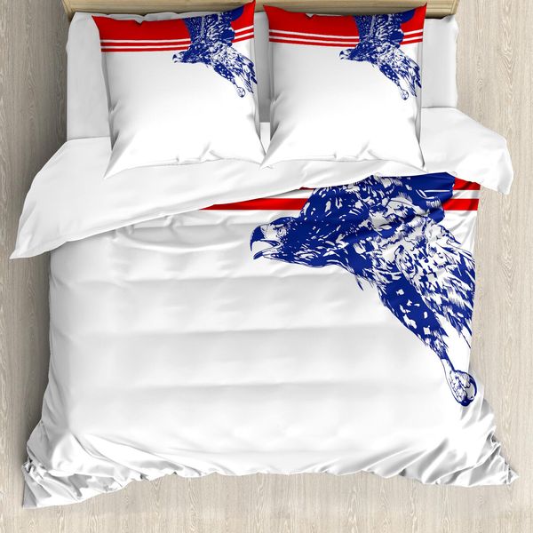 Abakuhaus Adler Copripiumino, Bandiera-Colori-Uccello, Antiacaro, Adatto A Chi Soffre Di Allergie, Con Federe, 200 Cm X 200 Cm - 80 X 80 Cm, Blu Navy, Rosso, Bianco-image