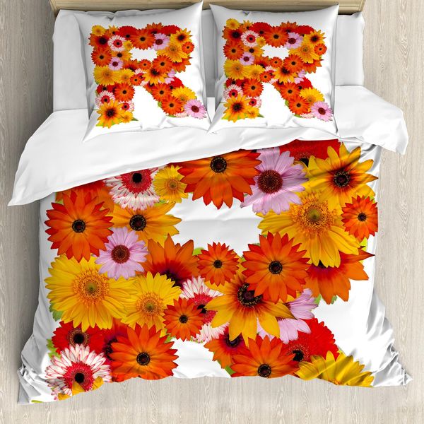 Abakuhaus Lettera R Copripiumino, Stile Gerberas, Antiacaro, Adatto A Chi Soffre Di Allergie, Con Federe, 155 Cm X 220 Cm - 80 X 80 Cm, Multicolore-image