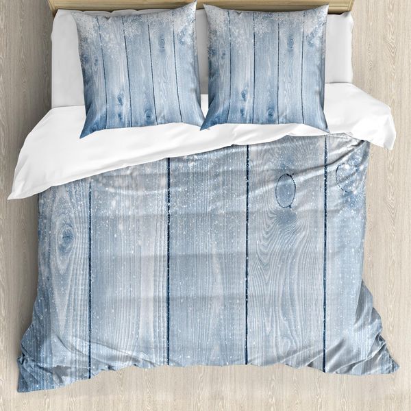 Abakuhaus Copripiumino Invernale, Fiocchi Di Neve Rustic Retro, Antiacaro, Adatto A Chi Soffre Di Allergie, Con Federe, 155 Cm X 220 Cm - 80 X 80 Cm, Blu-Grigio Bianco-image