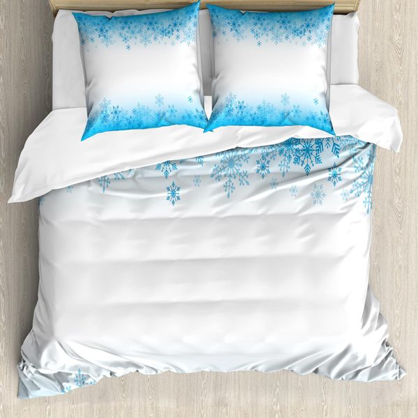Abakuhaus Copripiumino Invernale, Fiocchi Di Neve Astratti Freddo, Antiacaro, Adatto A Chi Soffre Di Allergie, Con Federe, 200 Cm X 200 Cm - 80 X 80 Cm, Blu Cielo Bianco-image