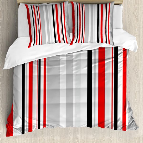 Abakuhaus Copripiumino Vintage, Linee Astratte Retrò, Antiacaro, Adatto A Chi Soffre Di Allergie, Con Federe, 155 Cm X 220 Cm - 80 X 80 Cm, Grigio Pallido Vermiglio-image