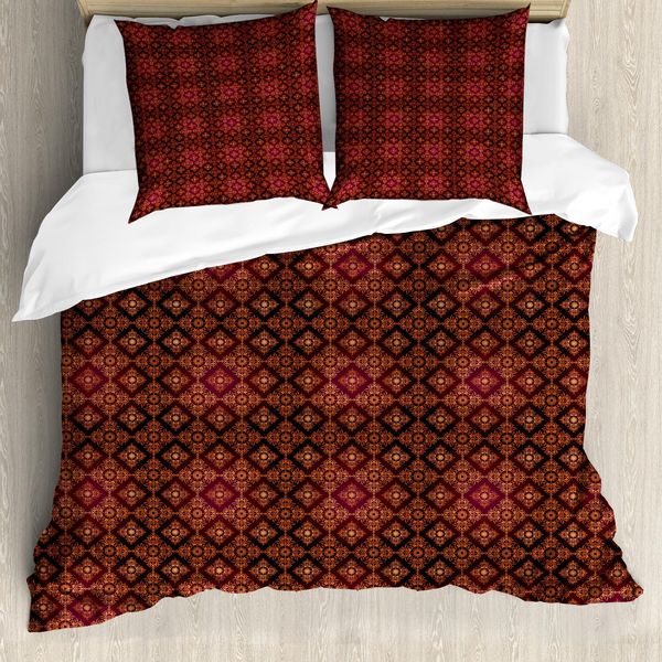 Abakuhaus Copripiumino In Damasco, Stile Vittoriano Astratto, Antiacaro, Adatto A Chi Soffre Di Allergie, Con Federe, 155 Cm X 220 Cm - 80 X 80 Cm, Arancione Magenta Nero-image