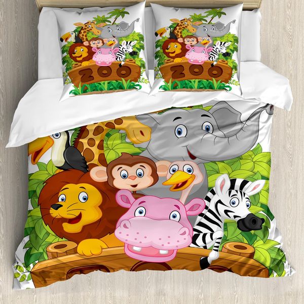 Copripiuma Abakuhaus Zoo, Animali Felici Alberi Freschi, Antiacaro Adatto A Chi Soffre Di Allergie Con Federe, 155 Cm X 220 Cm - 80 X 80 Cm, Multicolore-image