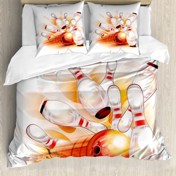 Abakuhaus Copripiumino Bowling Party, Ball Crashing, Antiacaro, Adatto A Chi Soffre Di Allergie, Con Federe, 155 Cm X 220 Cm - 80 X 80 Cm, Rosso Arancione Bianco-image