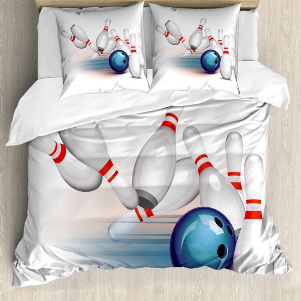 Abakuhaus Copripiumino Bowling Party, Palla Lanciata Hit, Antiacaro Adatto A Chi Soffre Di Allergie Con Federe, 200 Cm X 200 Cm - 80 X 80 Cm, Bianco Azzurro Rosso-image
