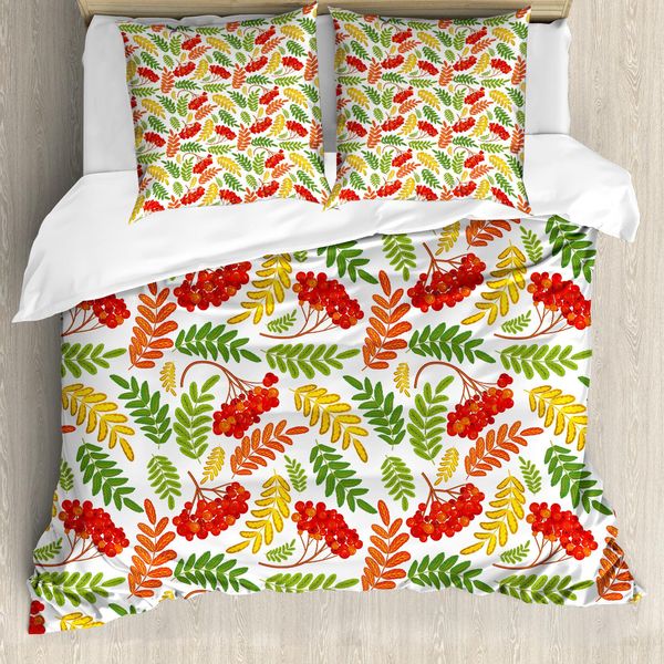 Abakuhaus Copripiumino Eberesche, Motivo Floreale Autunnale, Antiacaro, Adatto A Chi Soffre Di Allergie, Con Federe, 155 Cm X 220 Cm - 80 X 80 Cm, Multicolore-image