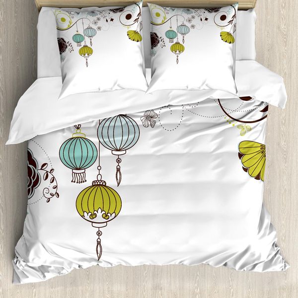 Abakuhaus Copripiumino Lanterna, Sintesi Capodanno Cinese, Antiacaro Adatto A Chi Soffre Di Allergie Con Federe, 200 Cm X 200 Cm - 80 X 80 Cm, Verde Mela Azzurro Cielo-image