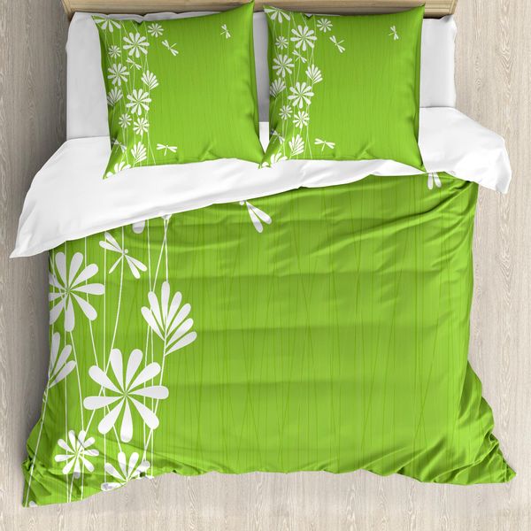 Abakuhaus Copripiumino Libelle, Primavera Childish Art, Antiacaro, Adatto A Chi Soffre Di Allergie, Con Federe, 155 Cm X 220 Cm - 80 X 80 Cm, Verde Lime Bianco-image