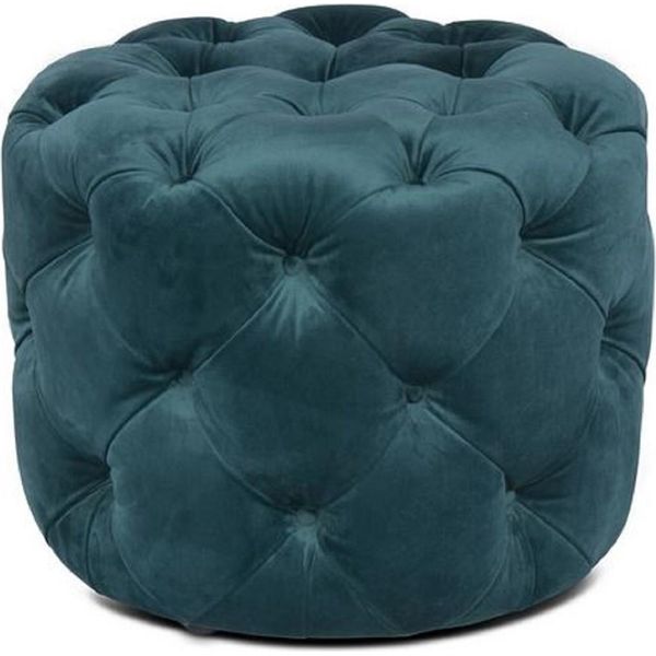 Casa Padrino Sgabello Chesterfield In Velluto Verde Ø 53 X H. 41 Cm - Sgabello Rotondo - Mobili Chesterfield-image