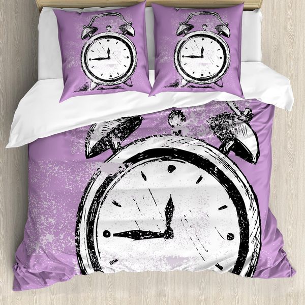 Abakuhaus Copripiumino Hipster, Sveglia Retrò Grunge, Antiacaro, Adatto A Chi Soffre Di Allergie, Con Federe, 155 Cm X 220 Cm - 80 X 80 Cm, Viola, Bianco, Nero-image