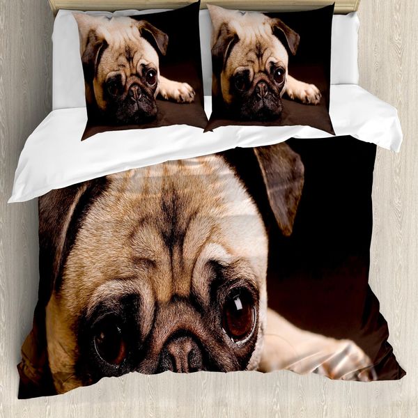 Abakuhaus Copripiumino Mops, Fotografia Di Cuccioli Di Animali, Antiacaro, Adatto A Chi Soffre Di Allergie, Con Federe, 200 Cm X 200 Cm - 80 X 80 Cm, Marrone Chiaro-image