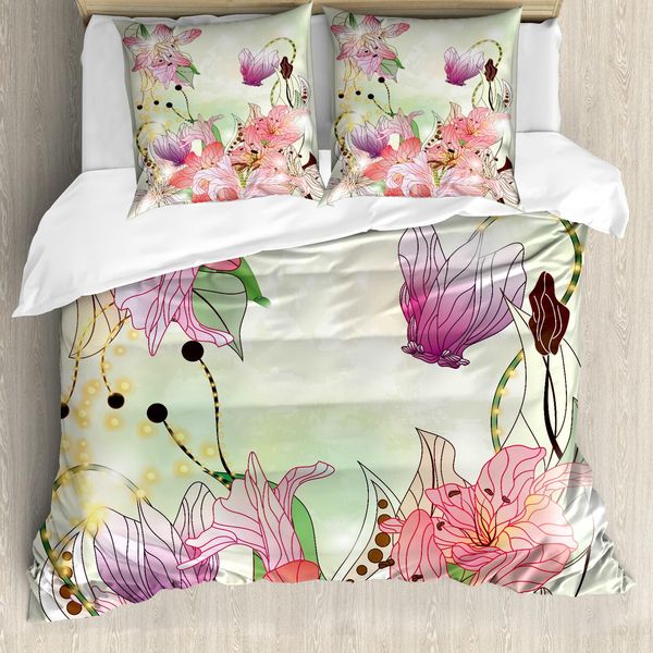 Abakuhaus Copripiumino Con Motivi Floreali, Boccioli Astratti, Antiacaro, Adatto A Chi Soffre Di Allergie, Con Federe, 200 Cm X 200 Cm - 80 X 80 Cm, Rosa Pallido Lilla-image