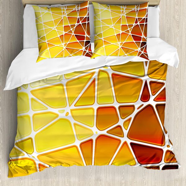 Abakuhaus Copripiumino Giallo, Forme Geometriche Sfumate, Antiacaro, Adatto A Chi Soffre Di Allergie, Con Federe, 155 Cm X 220 Cm - 80 X 80 Cm, Giallo Calendula-image