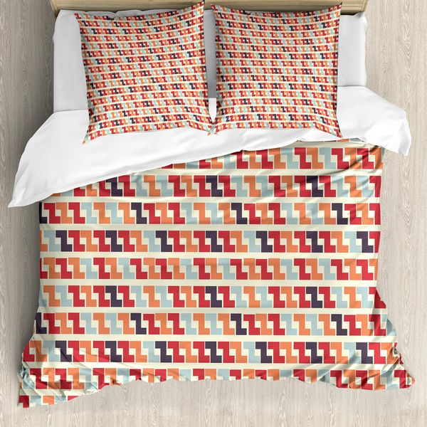 Abakuhaus Copripiumino Colorato, Retro Geometric Zigzag, Antiacaro, Adatto A Chi Soffre Di Allergie, Con Federe, 155 Cm X 220 Cm - 80 X 80 Cm, Multicolore-image
