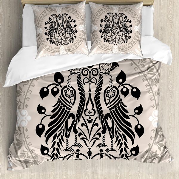 Abakuhaus Copripiumino Vintage, Aquile Araldiche, Antiacaro, Adatto A Chi Soffre Di Allergie, Con Federe, 200 Cm X 200 Cm - 80 X 80 Cm, Marrone Chiaro, Nero, Bianco-image