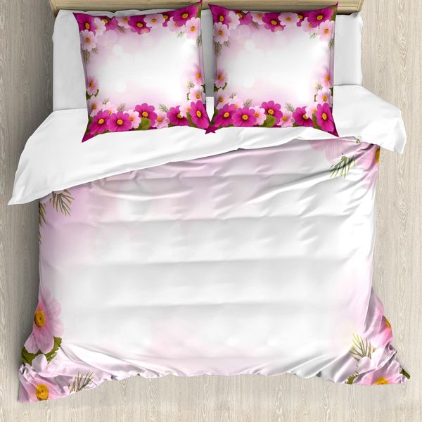 Abakuhaus Copripiumino Rosa, Romantico Motivo A Margherite, Antiacaro, Adatto A Chi Soffre Di Allergie, Con Federe, 155 Cm X 220 Cm - 80 X 80 Cm, Rosa Pallido, Rosa, Verde-image