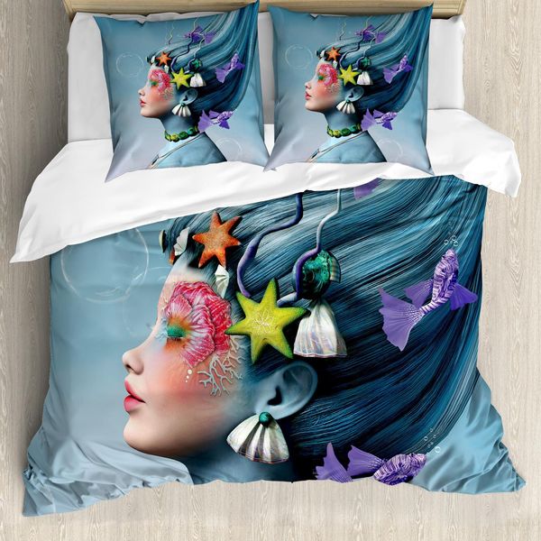 Abakuhaus Copripiumino Sirena, Acconciatura Oceanic, Antiacaro, Adatto A Chi Soffre Di Allergie, Con Federe, 200 Cm X 200 Cm - 80 X 80 Cm, Multicolore-image