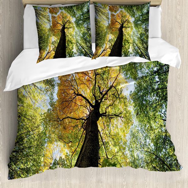 Abakuhaus Copripiumino Baum, Wald Herbst Wachstum Eco, Antiacaro, Adatto A Chi Soffre Di Allergie, Con Federe, 200 Cm X 200 Cm - 80 X 80 Cm, Marrone Scuro Verde Chiaro-image