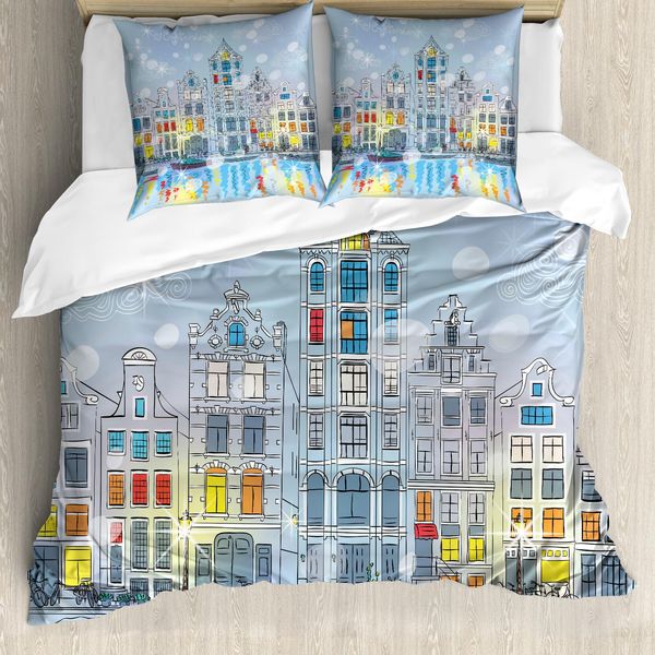 Abakuhaus Copripiumino Natalizio, Amsterdam Canal Natale, Antiacaro, Adatto A Chi Soffre Di Allergie, Con Federe, 155 Cm X 220 Cm - 80 X 80 Cm, Multicolore-image