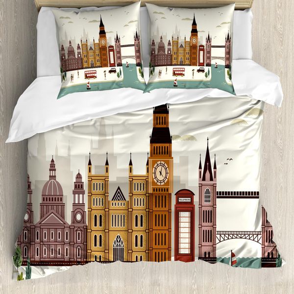 Abakuhaus London Copripiumino, Motivo Big Ben, Antiacaro, Adatto A Chi Soffre Di Allergie, Con Federe, 200 Cm X 200 Cm - 80 X 80 Cm, Multicolore-image