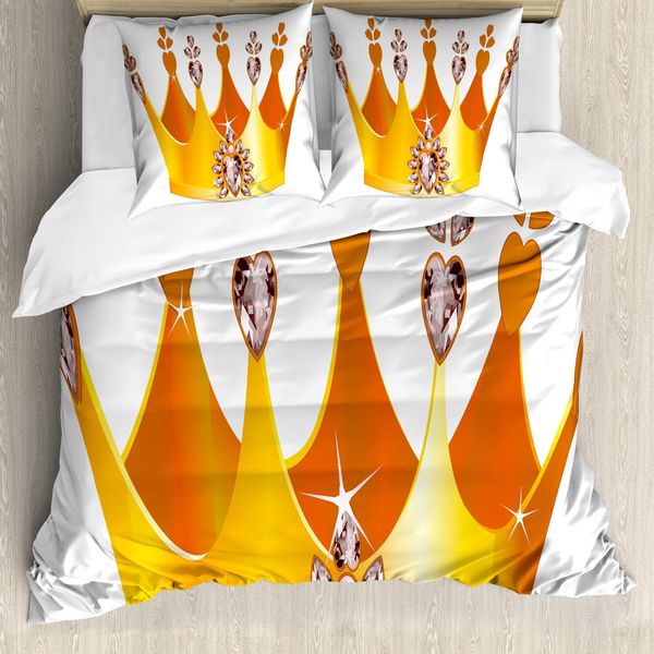 Abakuhaus Copripiumino Queen, Cartoon Princess Crown, Antiacaro, Adatto A Chi Soffre Di Allergie, Con Federe, 200 Cm X 200 Cm - 80 X 80 Cm, Multicolore-image