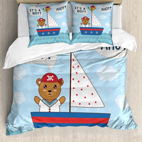 Abakuhaus Ahoi Sein Ein Boy Copripiumino, Baby Shower Bear, Antiacaro, Adatto A Chi Soffre Di Allergie, Con Federe, 155 Cm X 220 Cm - 80 X 80 Cm, Multicolore-image