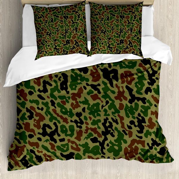 Abakuhaus Copripiumino Mimetico, Motivo Grunge Estivo, Antiacaro, Adatto A Chi Soffre Di Allergie, Con Federe, 155 Cm X 220 Cm - 80 X 80 Cm, Verde Kaki Marrone-image