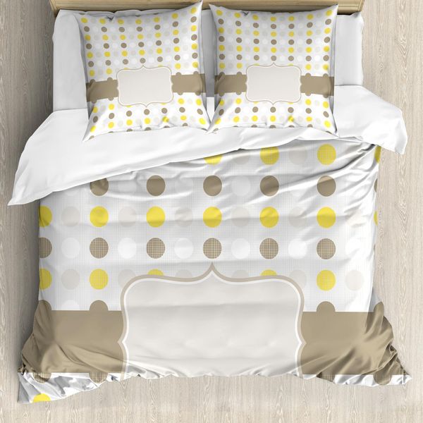 Abakuhaus Set Copripiumino Astratto Per Letti Matrimoniali, Pois Retrò, Antiacaro, Adatto A Chi Soffre Di Allergie, Con Federe, Marrone Chiaro Calendula E Bianco-image