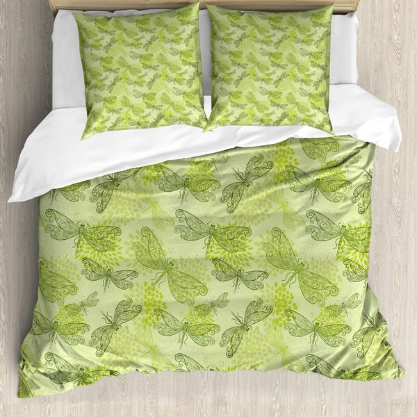 Abakuhaus Copripiumino Libelle, Floral Libelle Wings, Antiacaro, Adatto A Chi Soffre Di Allergie, Con Federe, 200 Cm X 200 Cm - 80 X 80 Cm, Verde Chiaro Verde Scuro-image