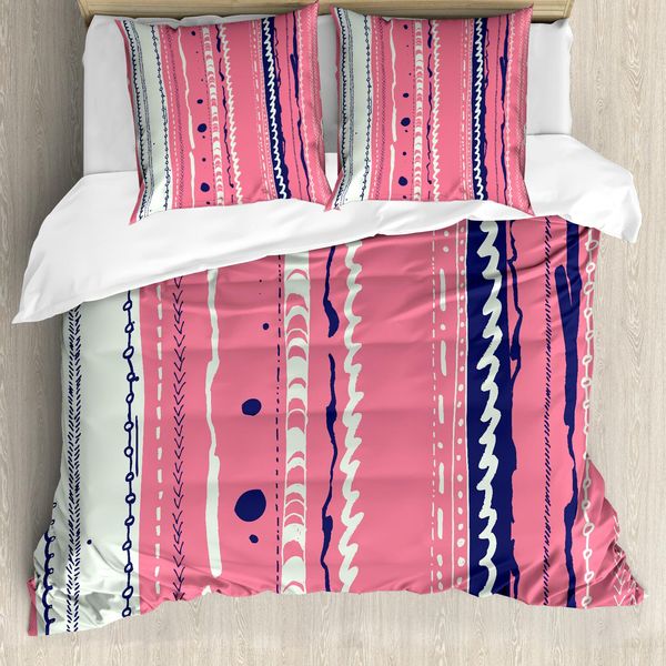 Abakuhaus Copripiumino Coral, Linee Doodle, Antiacaro, Adatto A Chi Soffre Di Allergie, Con Federe, 155 Cm X 220 Cm - 80 X 80 Cm, Coral Indigo Coconut-image