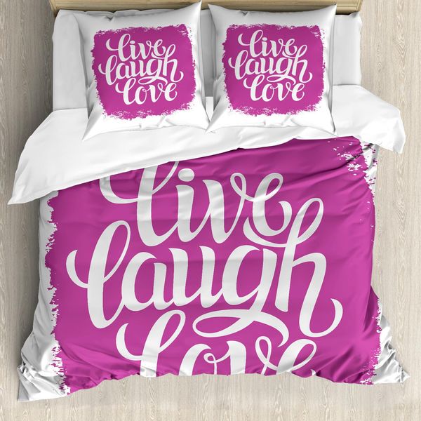 Abakuhaus Vivi, Ridi, Ama Copripiumino, Motivazione Alla Vita, Antiacaro, Adatto A Chi Soffre Di Allergie, Con Federe, 155 Cm X 220 Cm - 80 X 80 Cm, Fucsia Bianco-image