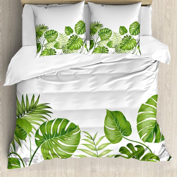 Abakuhaus Copripiumino, Foglie Che Volteggiano Botanic, Antiacaro Adatto A Chi Soffre Di Allergie Con Federe, 155 Cm X 220 Cm - 80 X 80 Cm, Verde Pallido-image