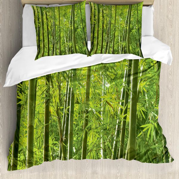 Abakuhaus Copripiumino In Bambù, Bambù Tropicale Esotico, Antiacaro, Adatto A Chi Soffre Di Allergie, Con Federe, 200 Cm X 200 Cm - 80 X 80 Cm, Verde-image