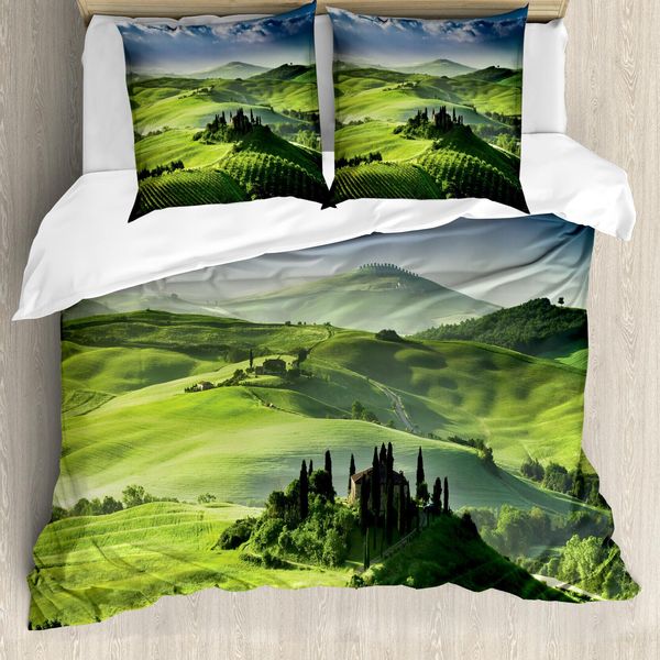 Abakuhaus Copripiumino Naturale, Alba Nella Valle, Antiacaro Adatto A Chi Soffre Di Allergie Con Federe, 155 Cm X 220 Cm - 80 X 80 Cm, Verde Blu-image