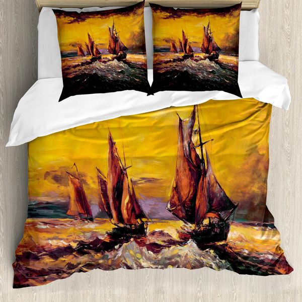 Abakuhaus Copripiumino Land, Nave Da Crociera Sun, Antiacaro, Adatto A Chi Soffre Di Allergie, Con Federe, 155 Cm X 220 Cm - 80 X 80 Cm, Giallo Arancione-image