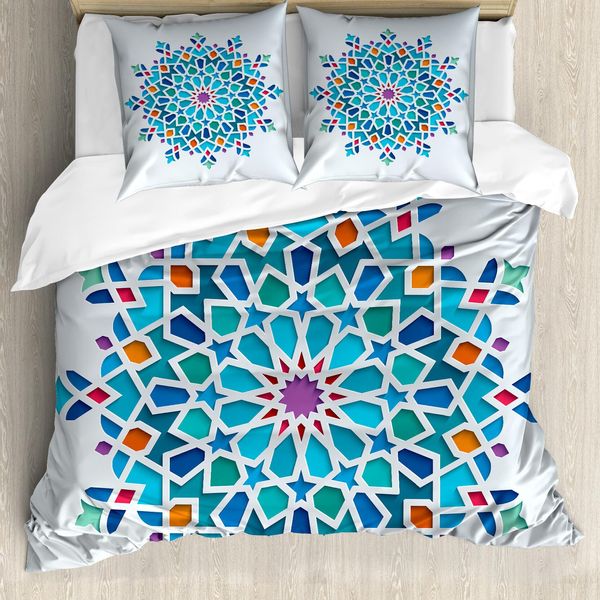 Abakuhaus Set Copripiumino Colorato Per Letti Matrimoniali, Damasco Etnico Asiatico, Antiacaro, Adatto A Chi Soffre Di Allergie, Con Federe, Multicolore-image
