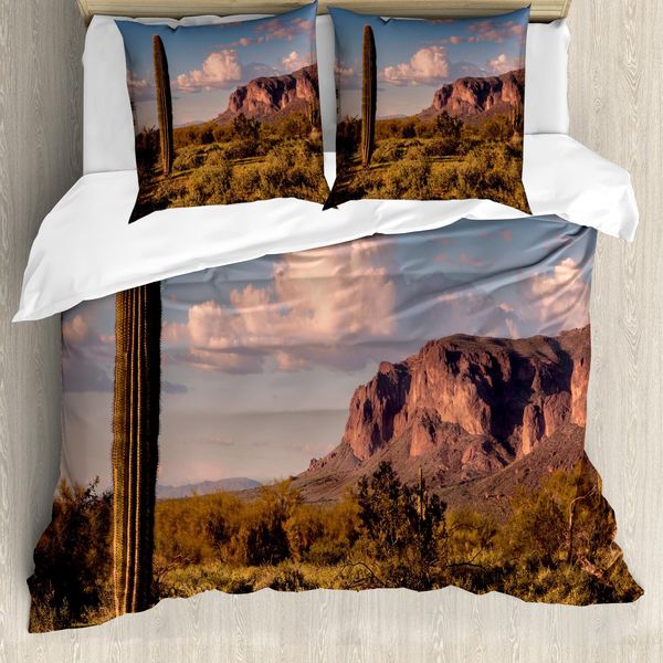 Abakuhaus Copripiumino Saguaro, Mountain State Park, Antiacaro, Adatto A Chi Soffre Di Allergie, Con Federe, 155 Cm X 220 Cm - 80 X 80 Cm, Marrone, Blu, Verde-image