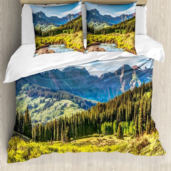 Abakuhaus Copripiumino Paesaggio, Berg Forest River, Antiacaro, Adatto A Chi Soffre Di Allergie, Con Federe, 200 Cm X 200 Cm - 80 X 80 Cm, Multicolore-image