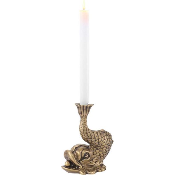 Casa Padrino Candeliere Koi Carp Fish Vintage In Ottone 17,5 X 12,5 X H. 20,5 Cm - Candeliere In Ottone - Accessori Decorativi-image