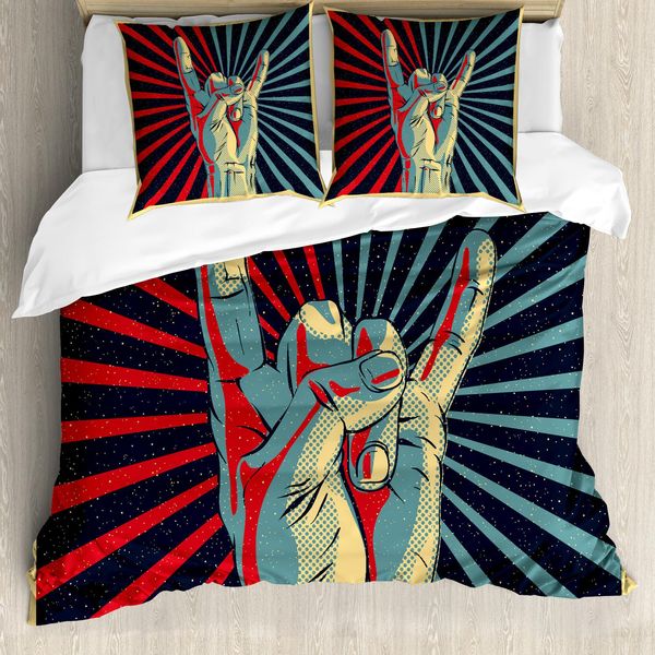 Abakuhaus Copripiumino Musicale, Rock 'N' Roll Handzeichen, Antiacaro, Adatto A Chi Soffre Di Allergie, Con Federe, 155 Cm X 220 Cm - 80 X 80 Cm, Multicolore-image