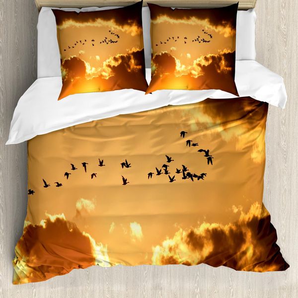 Abakuhaus Copripiumino Con Uccelli, Flyingt Sunset Freiheit, Antiacaro, Adatto A Chi Soffre Di Allergie, Con Federe, 200 Cm X 200 Cm - 80 X 80 Cm, Marrone Giallo-image