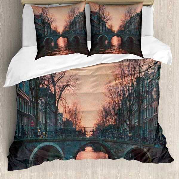 Abakuhaus Copripiumino Landschaft, Amsterdam Weinlese-BrüCke, Antiacaro, Adatto A Chi Soffre Di Allergie, Con Federe, 200 Cm X 200 Cm - 80 X 80 Cm, Rosa-Grigio-image