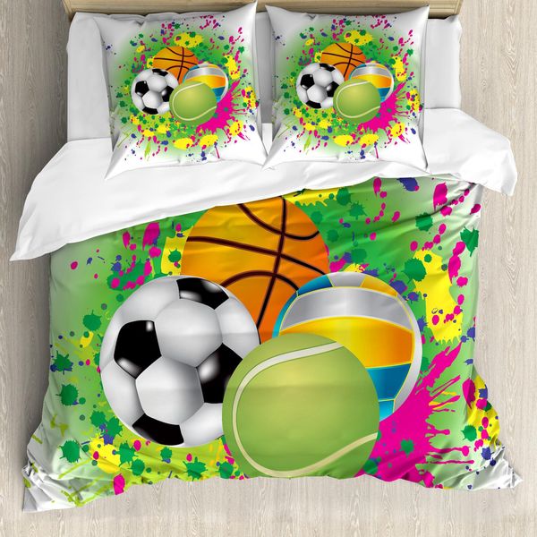 Abakuhaus Copripiumino Sport, Palloni Sportivi Splash, Antiacaro, Adatto A Chi Soffre Di Allergie, Con Federe, 155 Cm X 220 Cm - 80 X 80 Cm, Multicolore-image