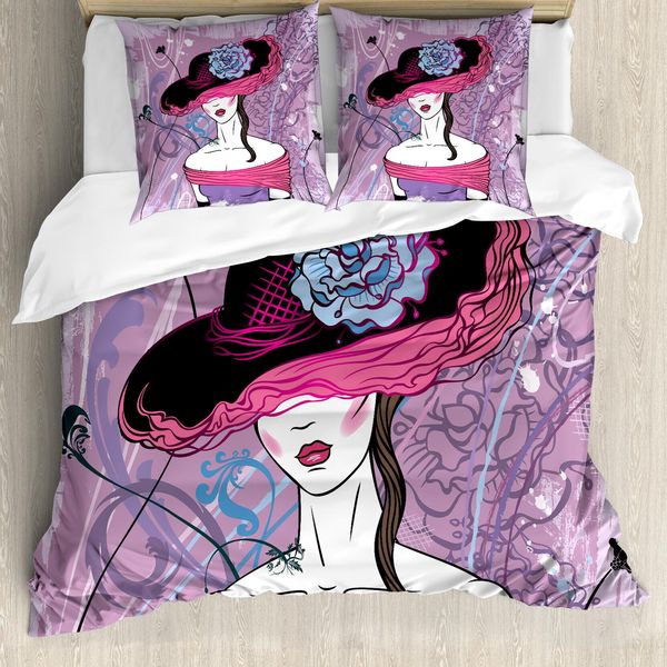 Abakuhaus Copripiumino Grunge, Fiori Moda Femminile Elegante, Antiacaro Adatto A Chi Soffre Di Allergie Con Federe, 200 Cm X 200 Cm - 80 X 80 Cm, Rosa Lilla-image