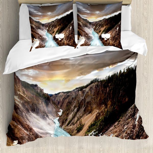 Abakuhaus Copripiumino Yellowstone, Canyon Vista Sulla Foresta, Antiacaro Adatto A Chi Soffre Di Allergie Con Federe, 155 Cm X 220 Cm - 80 X 80 Cm, Marrone-image