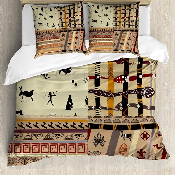 Abakuhaus Copripiumino Tribale, Animali Indigeni Primitivi, Antiacaro, Adatto A Chi Soffre Di Allergie, Con Federe, 155 Cm X 220 Cm - 80 X 80 Cm, Nero Beige-image
