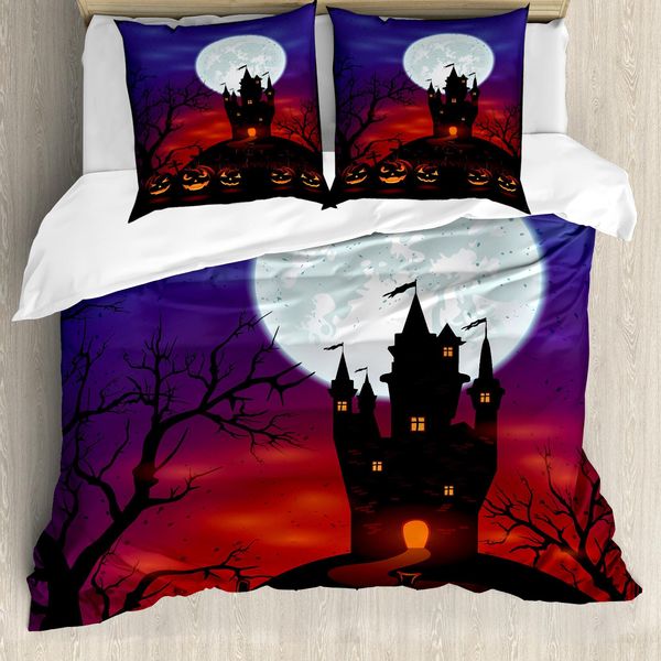 Copripiumino Abakuhaus Halloween, Castello Stregato, Antiacaro, Adatto A Chi Soffre Di Allergie, Con Federe, 200 Cm X 200 Cm - 80 X 80 Cm, Multicolore-image
