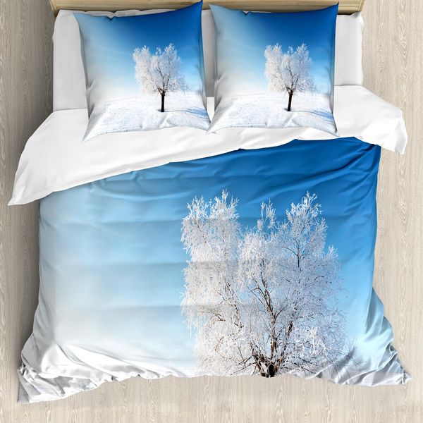 Abakuhaus Copripiumino Invernale, Albero Solitario Innevato, Antiacaro, Adatto A Chi Soffre Di Allergie, Con Federe, 155 Cm X 220 Cm - 80 X 80 Cm, Blu E Bianco-image