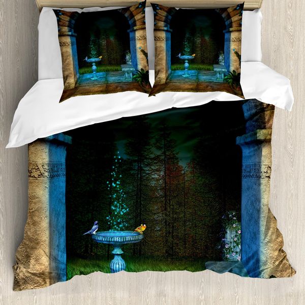 Abakuhaus Copripiumino Gotico, Bosco Incantato Scuro, Antiacaro, Adatto A Chi Soffre Di Allergie, Con Federe, 155 Cm X 220 Cm - 80 X 80 Cm, Blu, Grigio, Verde-image