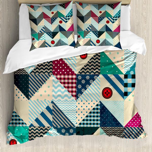 Abakuhaus Copripiumino Angolare, Arte Patchwork Vintage, Antiacaro, Adatto A Chi Soffre Di Allergie, Con Federe, 200 Cm X 200 Cm - 80 X 80 Cm, Multicolore-image